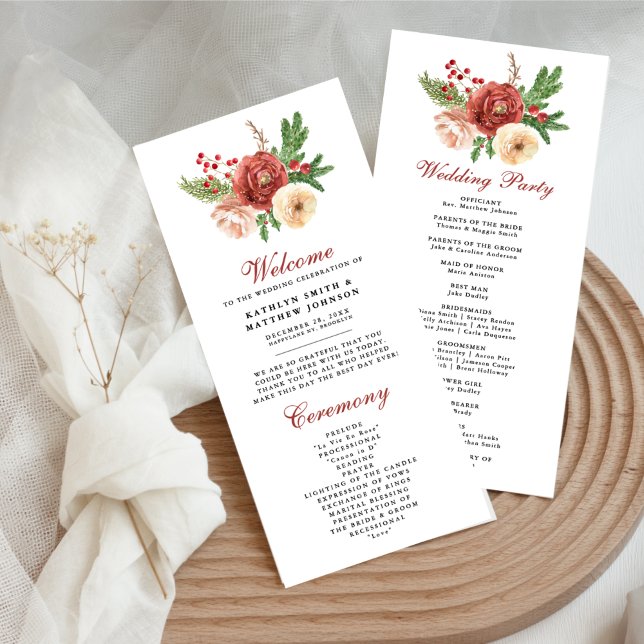 Terracotta Floral Pine Bough Foliage Wedding Programme (Creator Uploaded)