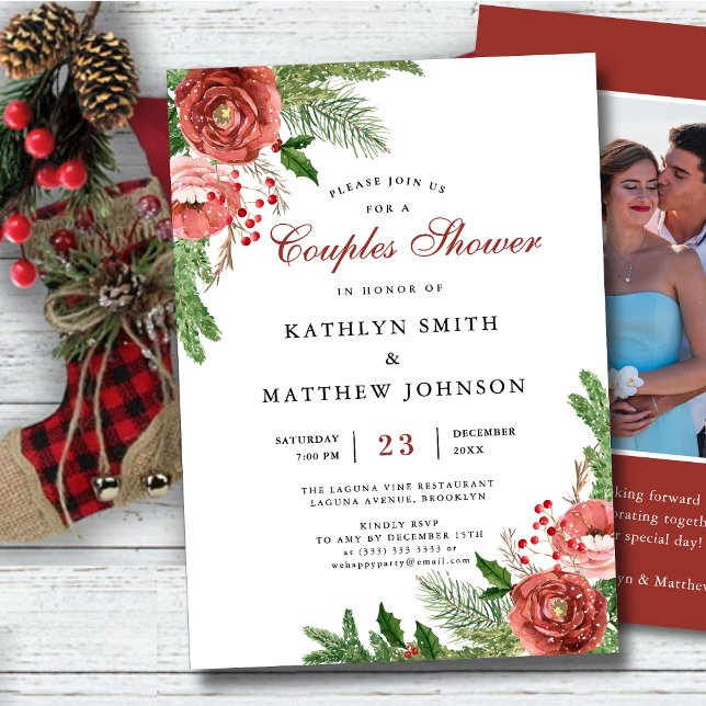 Terracotta Floral Pine Bough Green Couples Shower  Invitation (Creator Uploaded)