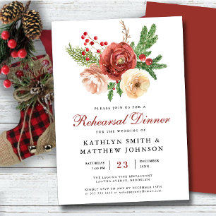 Terracotta Floral Pine Bough Rehearsal Dinner  Invitation