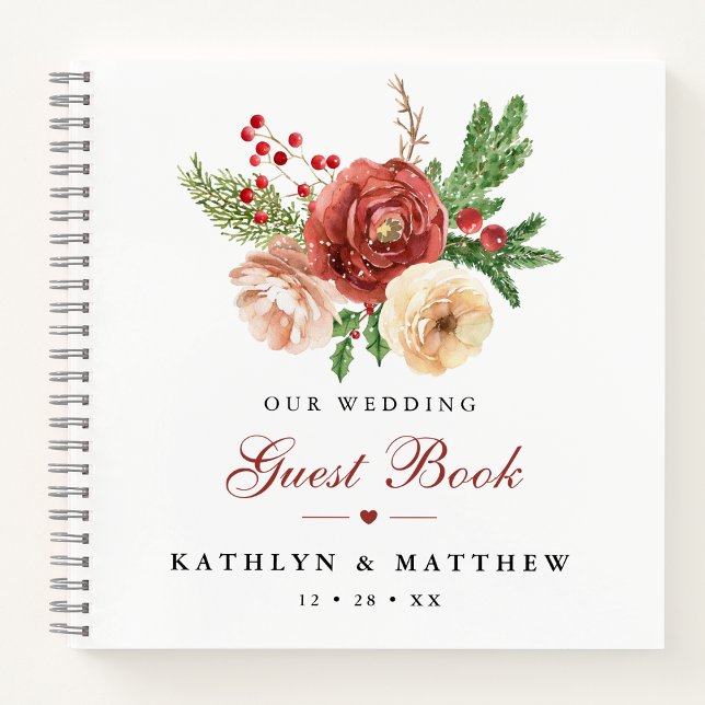 Terracotta Floral Pine Bough Wedding Guestbook Notebook (Creator Uploaded)