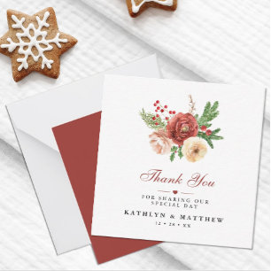 Terracotta Floral Pine Bough Wedding Thank You Card