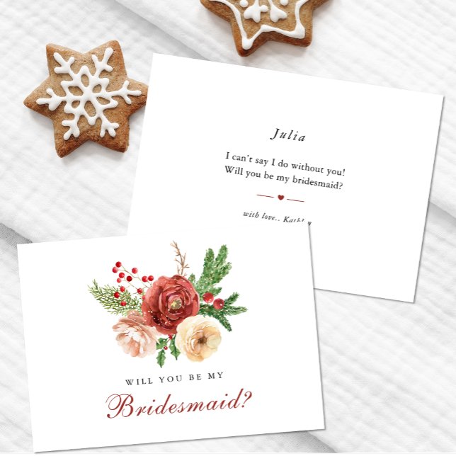 Terracotta Floral Pine Will You Be My Bridesmaid Invitation (Creator Uploaded)