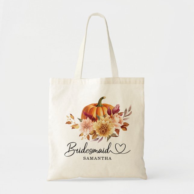 Terracotta Floral Pumpkin Bridemaid Tote Bag (Front)
