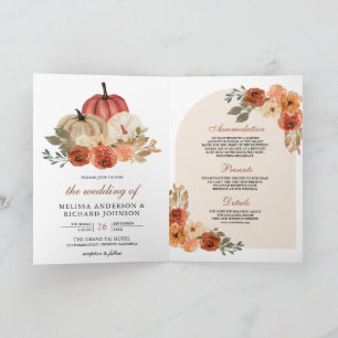 Terracotta Floral Pumpkin QR Code Wedding Invitation