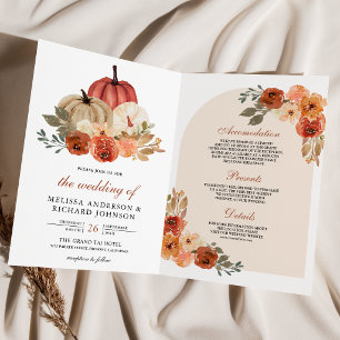 Terracotta Floral Pumpkin QR Code Wedding Invitation