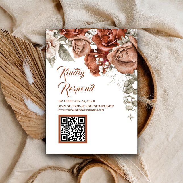 Terracotta Floral QR Code RSVP Wedding Website Enclosure Card (Creator Uploaded)
