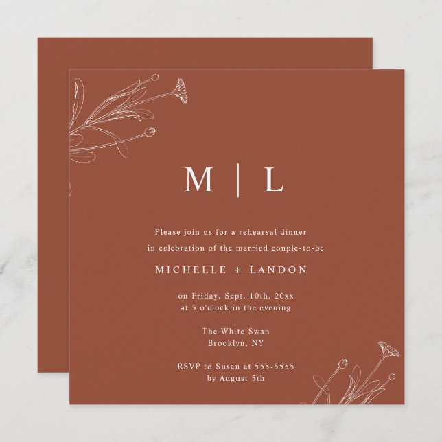 Terracotta Floral Rehearsal Dinner Invitation (Front/Back)