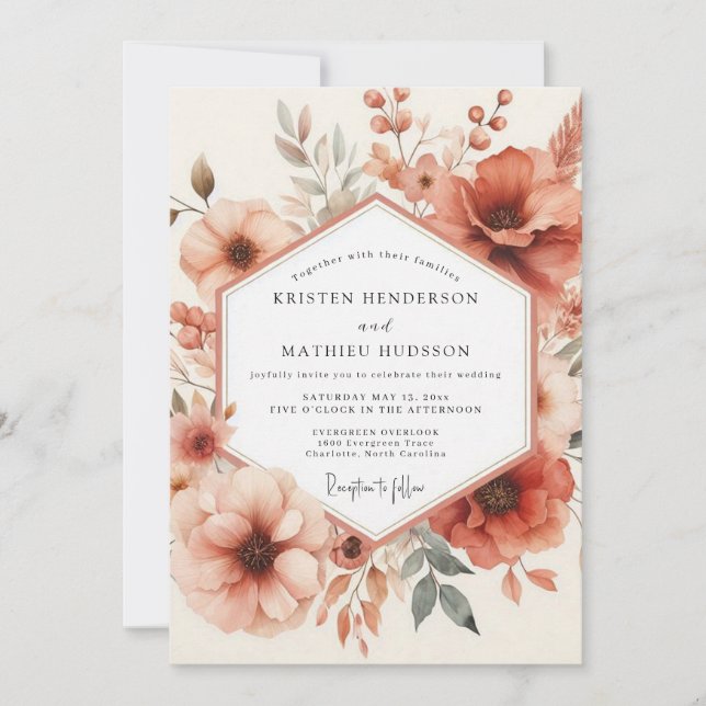 Terracotta Floral Romance Wedding Invitation (Front)