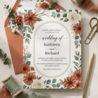 Terracotta Floral Rustic Boho Wedding Invitation