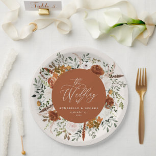 Terracotta floral rustic elegant modern wedding paper plate