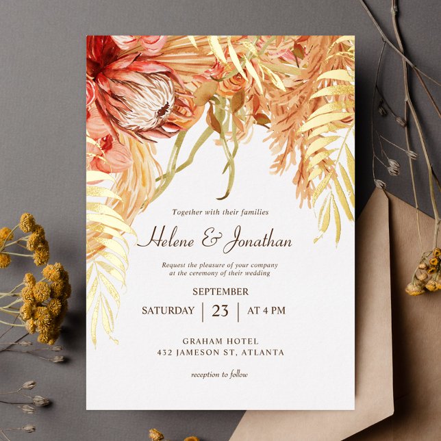 Terracotta Floral Rustic Wedding (Terracotta Floral Rustic Wedding Foil Invitation)