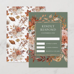 Terracotta Floral Sage Green Wedding RSVP Card