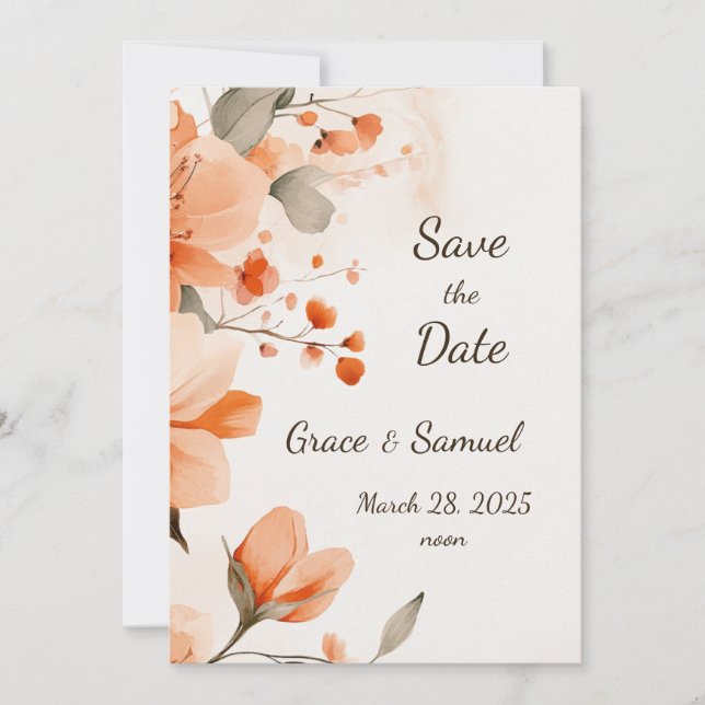 Terracotta Floral Save the Date Card (Front)