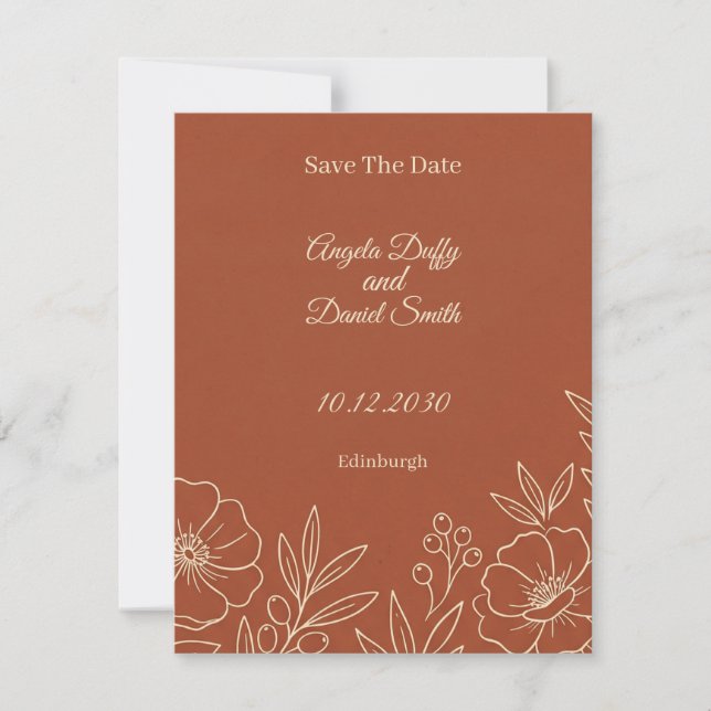 Terracotta Floral Save The Date Card (Front)