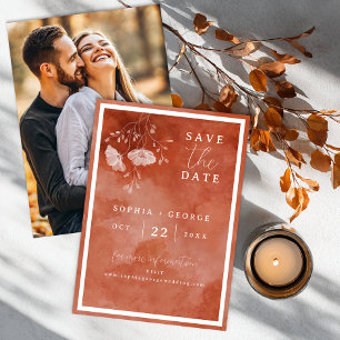 Terracotta Floral Save the Date with Photo Back