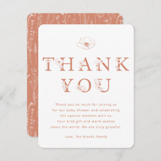 Terracotta Floral Thank You Card | Baby Shower
