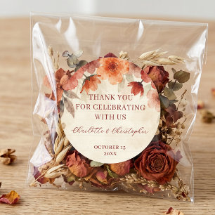 Terracotta Floral Vintage Autumn Wedding Thank You Classic Round Sticker