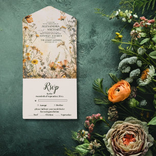 Terracotta Floral Wedding All In One Invitation