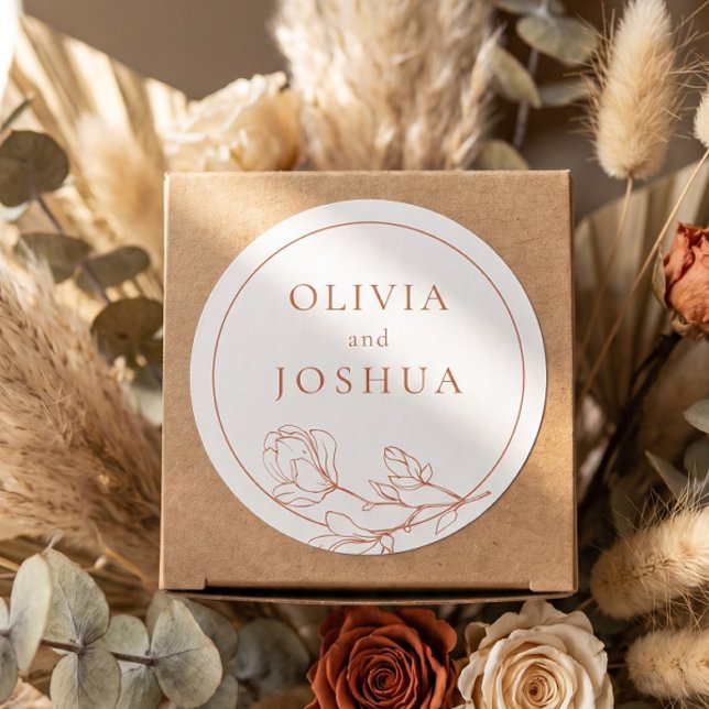 Terracotta Floral Wedding Classic Round Sticker (Creator Uploaded)