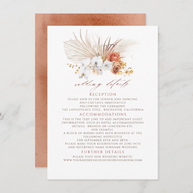 Terracotta Floral Wedding Details Enclosure Card (Front/Back)