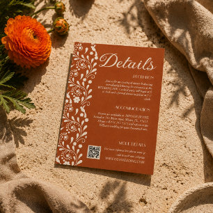 Terracotta Floral Wedding Details QR code Enclosure Card