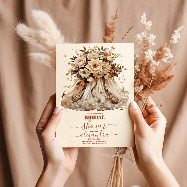 Terracotta Floral Wedding Dress Bridal Shower Invitation (Creator Uploaded)