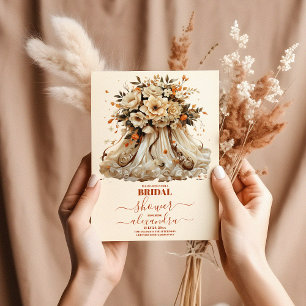 Terracotta Floral Wedding Dress Bridal Shower Invitation