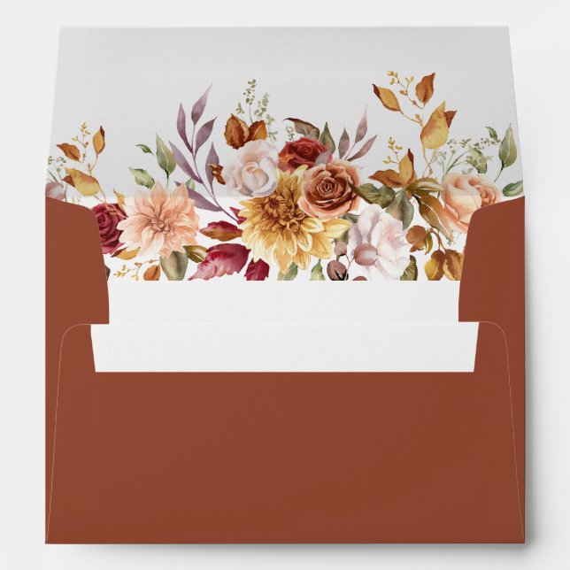 Terracotta Floral Wedding Envelope Liner Boho (Back (Bottom))