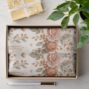 Terracotta Floral Wedding Gift Wrap with Doves  Tissue Paper