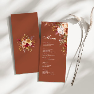Terracotta Floral Wedding Menu Card Fall Boho