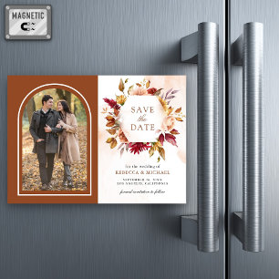 Terracotta Floral Wedding Photo Save The Date Magnetic Invitation