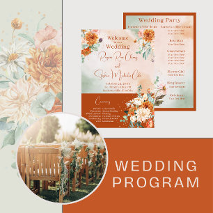 Terracotta Floral Wedding Program Invitation