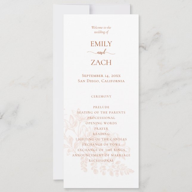 Terracotta Floral Wedding Program Invitation (Front)