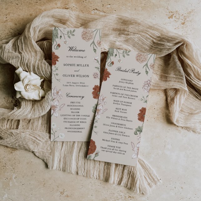 Terracotta Floral Wedding Program Template (Creator Uploaded)