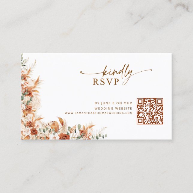 Terracotta Floral Wedding QR code RSVP  Enclosure Card (Front)