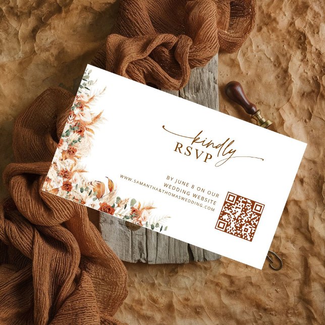Terracotta Floral Wedding QR code RSVP  Enclosure Card (Creator Uploaded)