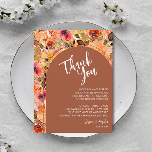 Terracotta Floral Wedding Reception Plate Thank You Card (Terracotta Floral Wedding Reception Plate Thank You Cards)