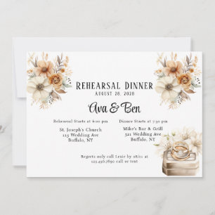 Terracotta Floral Wedding Ring Rehearsal Dinner Invitation