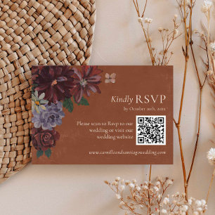 Terracotta Floral Wedding RSVP QR Code Card