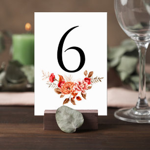 Terracotta Floral Wedding Table Number Card