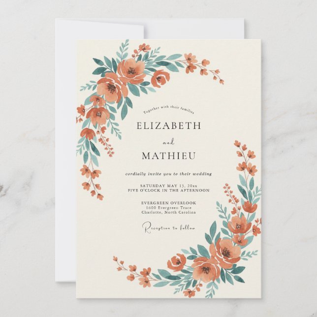 Terracotta Floral Whimsical Wedding Invitation (Front)