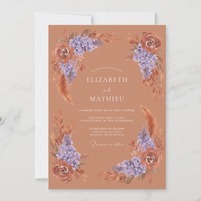 Terracotta Floral Whimsy Wedding Invitation (Front)