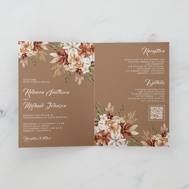 Terracotta Floral Wildflower Beige Tan Wedding Invitation (Inside)