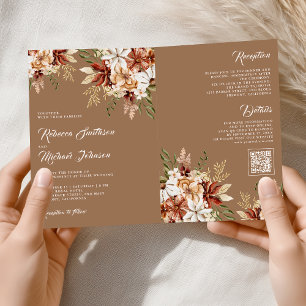 Terracotta Floral Wildflower Beige Tan Wedding Invitation