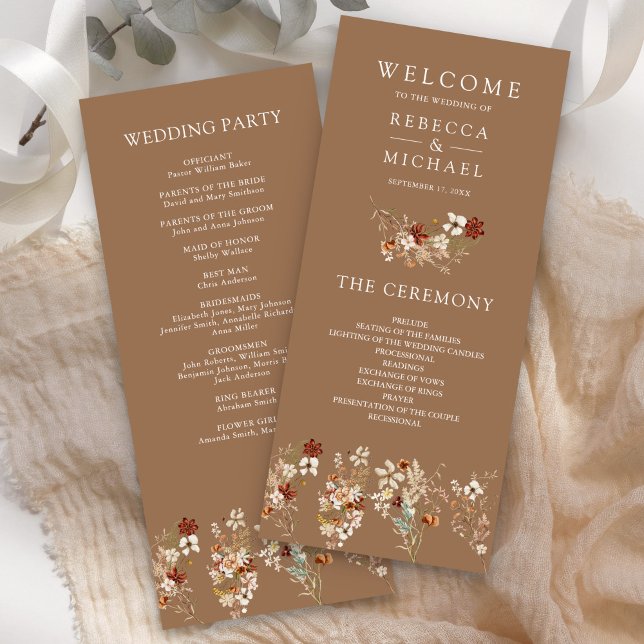 Terracotta Floral Wildflower Beige Wedding Program (Creator Uploaded)