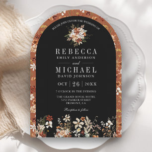 Terracotta Floral Wildflower Black Arch Wedding Invitation