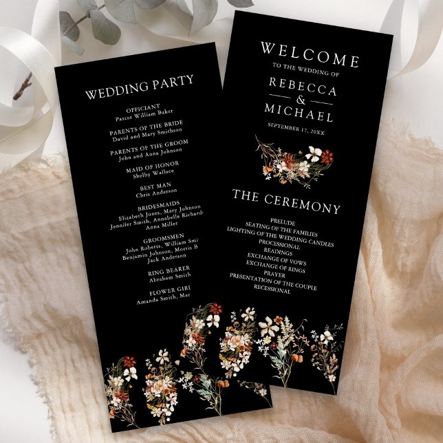 Terracotta Floral Wildflower Black Wedding Program (Creator Uploaded)