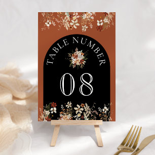 Terracotta Floral Wildflower Black Wedding Table Number