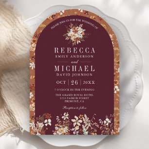 Terracotta Floral Wildflower Burgundy Arch Wedding Invitation
