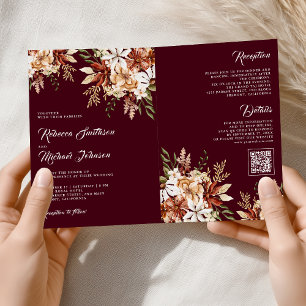 Terracotta Floral Wildflower Burgundy Wedding Invitation